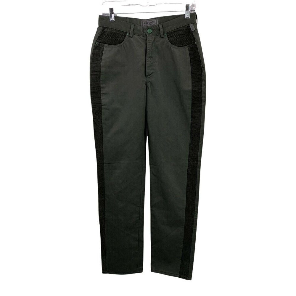 Vintage 90's Versace Jeans High Rise Green Coated Jeans Size 28